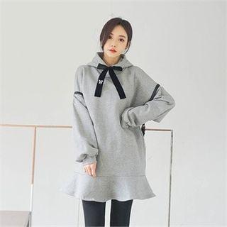 Lettering-strap Fleece-lined Hoodie Dress