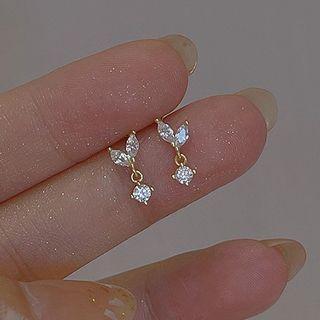 Leaf Rhinestone Sterling Silver Dangle Earring