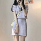 Set: Gingham Knit Crop Top + Mini A-line Skirt