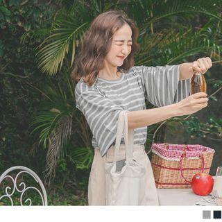 3/4-sleeve Striped Round Neck Top