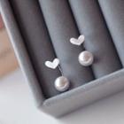 925 Sterling Silver Faux Pearl Heart Stud Earring 1 Pair - 925 Silver - As Shown In Figure - One Size