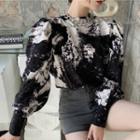 Printed Long-sleeve Blouse Black - One Size