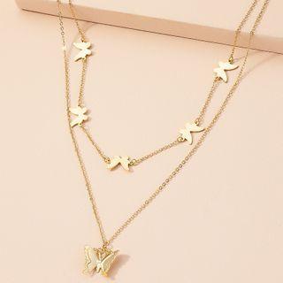 Butterfly Layered Necklace X492 - Gold - One Size