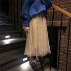 Midi Sequined A-line Mesh Skirt
