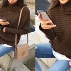 Turtle-neck Dolman-sleeve Ribbed Sweater