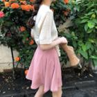 Plain Short-sleeve Knit Top / A-line Skirt
