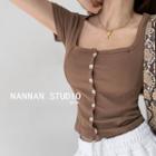Slim-fit Button-up Crop T-shirt