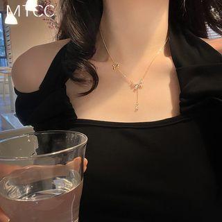 Rhinestone Bow Necklace Necklace - One Size