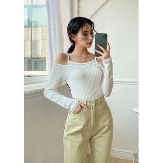 Off-shoulder Top & Cami Rib-knit Set