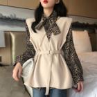 Set: Leopard Print Blouse + Plain Vest