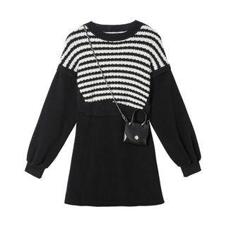 Mock Two-piece Striped Mini A-line Sweater Dress