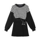 Mock Two-piece Striped Mini A-line Sweater Dress