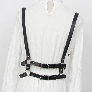 Suspender Faux Leather Belt Black - One Size