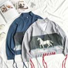 Print Tassel V-neck Long-sleeve Top