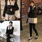 Color Panel Long Padded Jacket