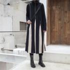 Long-sleeve Godet Midi Dress Black & White - One Size