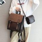 Set: Double-belted Faux Leather Backpack + Crossbody Bag