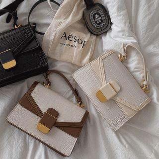 Croc-grain Flap Tote Bag