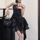 Halter Asymmetrical Layered Mini A-line Dress