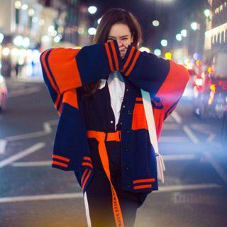 Color Block Cardigan Dark Blue & Tangerine - One Size