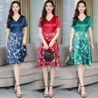 Floral Print Silk Short-sleeve A-line Dress