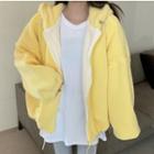 Faux Shearling Hooded Zip Jacket / Crew-neck Long-sleeve T-shirt