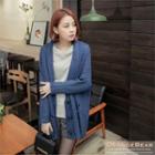 Solid Lapel Cable Knit Long Cardigan