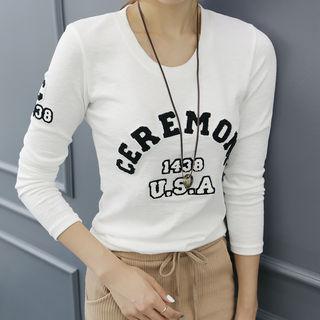 Letter Appliqu  Slim-fit T-shirt