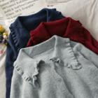 Ruffled Peter Pan-collar Button-down Knit Top In 5 Colors