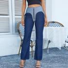 Two Tone Zipper Straight Leg Jeans