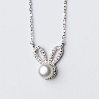 Pearl Rhinestone Pendant Sterling Silver Necklace