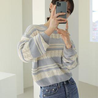 Stripe Cable-knit Crop Top
