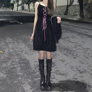 Strappy Lace Up A-line Dress Black - One Size