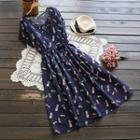 Short-sleeve Printed Drawstring Dress