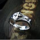Cross Engraved Jagged Sterling Silver Ring