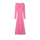 Long-sleeve Cut-out Knit Midi A-line Dress