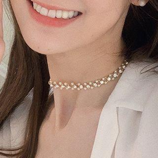 Rhinestone Faux Pearl Choker 1pc - Necklace - As Shown In Figure - One Size