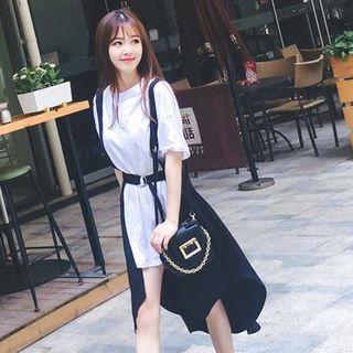 Set: Short-sleeve T-shirt Dress + Pinafore