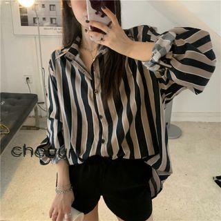 Long Sleeve Pinstripe Oversized Shirt As Shown In Figure - One Size
