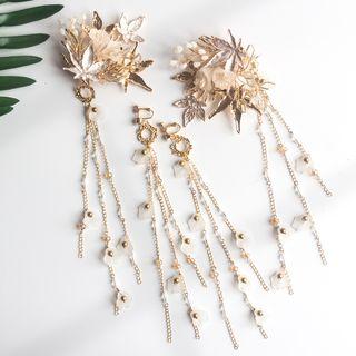 Retro Metal Flower Fringed Hair Clip / Earring / Set