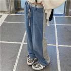 High-waist Drawstring Two-tone Jeans