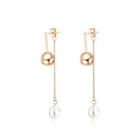 Simple And Fashion Plated Rose Gold Geometric Round Tassel Earrings With Imitation Pearls Rose Gold - One Size