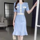 Piped Ruffle-hem Midi Dress
