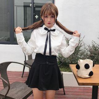 Tie-neck Shirt / Mini A-line Skirt
