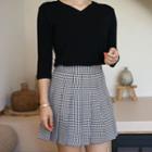 Shepard-plaid Pleat Miniskirt