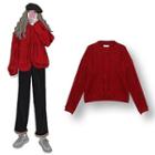 Cable-knit Cardigan Red - One Size