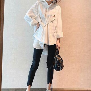 Long-sleeve Striped Asymmetric Shirt