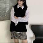 Plain Shirt / Knit Vest / Zebra Print A-line Skirt