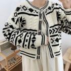Round-neck Patterned Cropped Cardigan