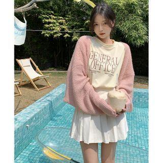 Short-sleeve Lettering T-shirt / Ribbed Cardigan